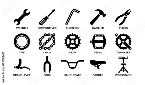 Bicycle repair tools set including wrench hammer pliers crankset tire chain