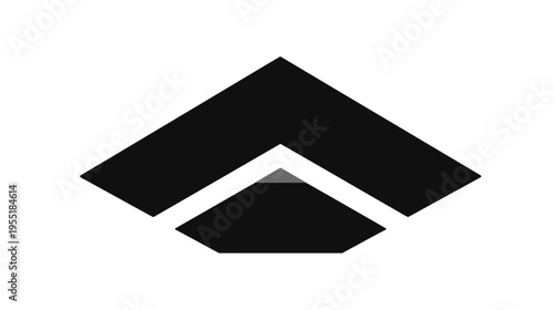 A geometric design with a black arrow-like shape over an enclosed black hexagon