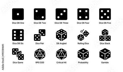 Various dice configurations and styles for games and probability