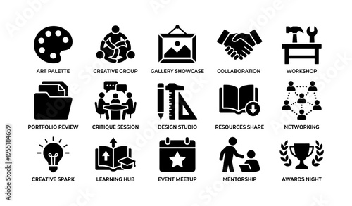 Icons representing art, design, and collaboration activities