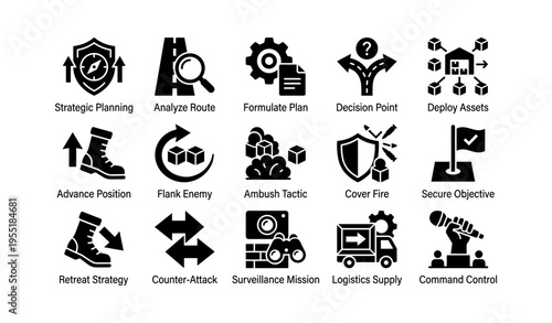 Strategic military icons for tactical planning and command control