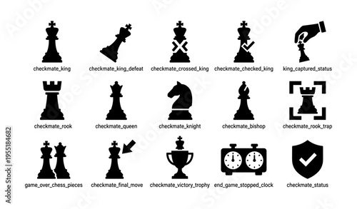 Chess icons representing endgame scenarios and checkmate positions