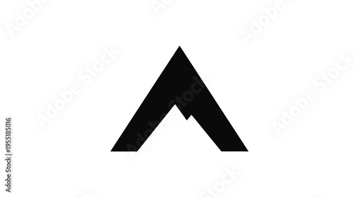 A minimalist monochrome emblem of a stylized mountain range. It is simple, geometric, and bold