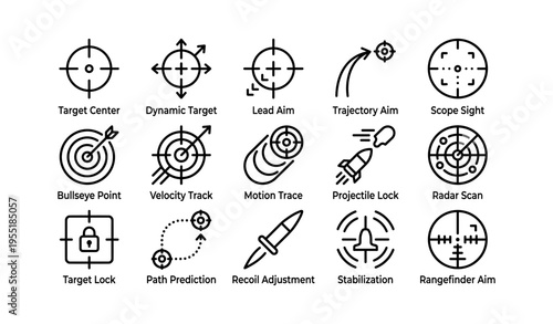 Set of precision target aim icons for accurate shooting and tracking