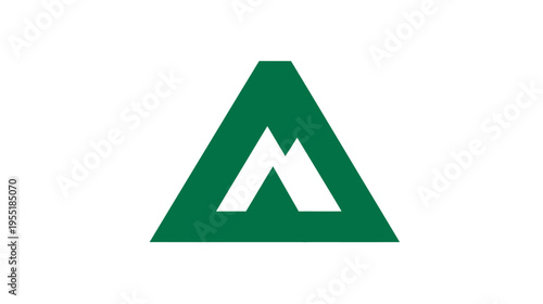 A geometric abstract logo comprised of a green triangle and a central white "M" shape
