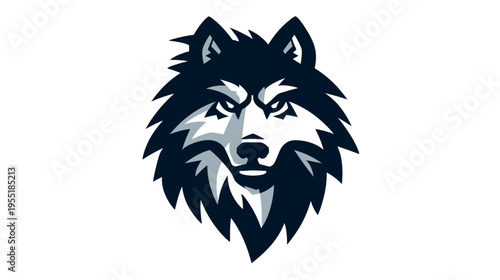 A simplified illustration of a canid's head, featuring dark and light shades of blue-gray