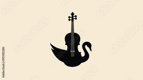 Black silhouette of a violin integrated with a swan, set against a light beige background