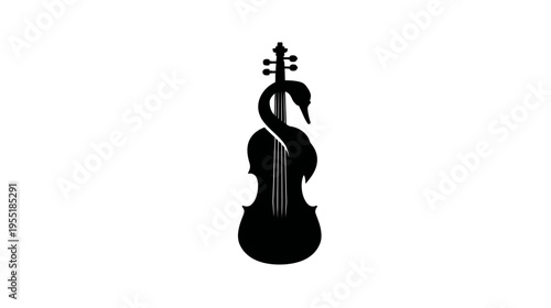 A silhouette of a swan's neck and head intertwined with the body of a violin