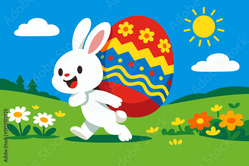 Easter Monday Bunny Carrying Giant Decorated Egg