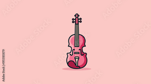 A pink violin illustration with a black outline set against a pinkish background