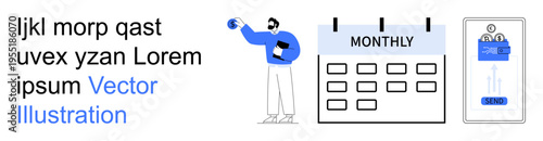 Task management, productivity, scheduling, mobile forms, data input, organization. a character with a calendar and a mobile form interface. Productivity and scheduling