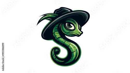 A stylized cartoon snake wearing a hat, formed into the shape of a capital letter "S.