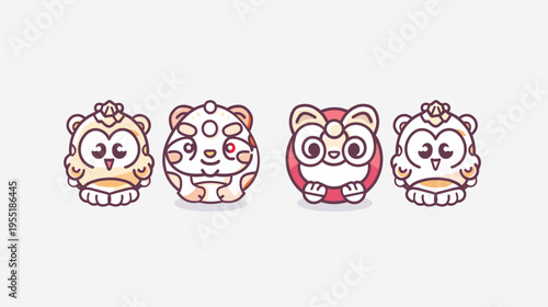 Four cartoonish animal-like figures with pixel art style on white background