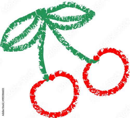Cherry Pair With Leaves Crayon Sketch