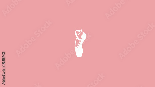 Minimalist image of a white ballet shoe on a pink background. Design is centered