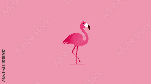 Minimalist pink illustration of a flamingo standing on one leg, against a matching solid background
