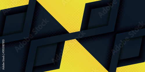 Wallpaper Mural Abstract geometric background illustration with 3D dark frames and overlapping shapes on a yellow halftone pattern for modern design Torontodigital.ca