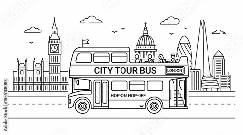 Iconic City Tour Bus with London Landmarks