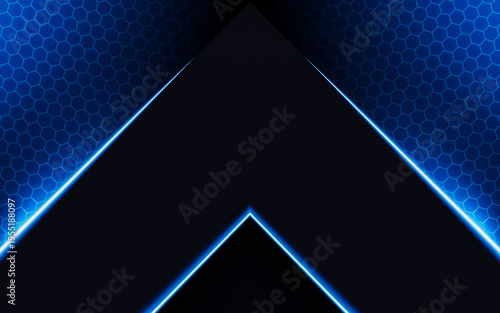 Wallpaper Mural Modern dark abstract background with glowing blue lines, metallic overlay, and hexagonal honeycomb pattern, suitable for corporate design Torontodigital.ca