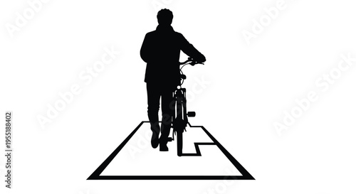 Black silhouette of two men looking at blue screen, male figures standing and pointing at digital display, people interacting with technology vector