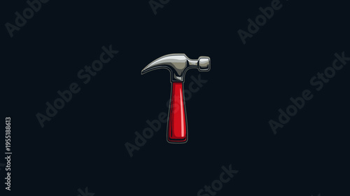 A hammer illustration, with a silver head and a red handle, against a dark blue background