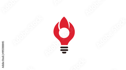 A red and white logo that resembles a lightbulb. The top is a flame shape