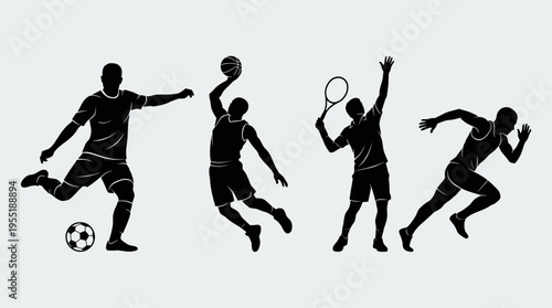 Collection of Silhouetted Athletes Engaged in Various Sports Activities