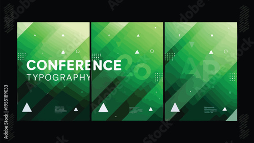 Modern green gradient abstract geometric background vector set for conference typography design