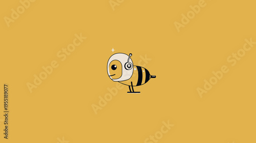 A cartoon-styled insect character with an astronaut helmet, spark, standing on a yellow background