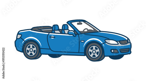 Side view illustration of a bright blue convertible car with its top down, presented on a clean white background.
