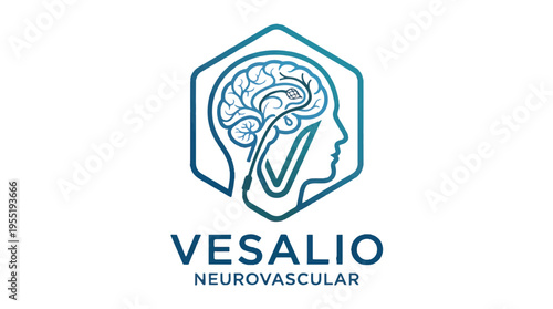 A stylized logo depicting a human head in profile with a brain and neural network inside, enclosed in a hexagonal outline. Text reads VESALIO NEUROVASCULAR.