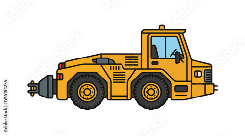 Yellow airport tug on a white background, used for pushing and pulling aircraft.