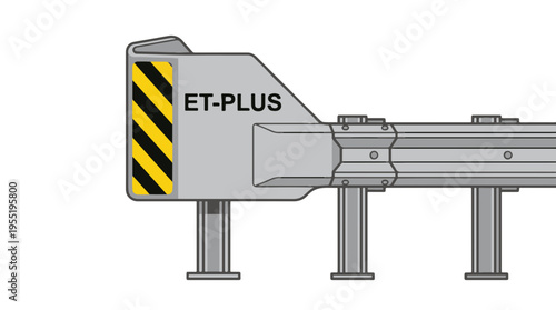 A detailed illustration of the ET-PLUS guardrail end treatment system, highlighting its design and components.