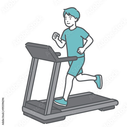 トレッドミルで笑顔でランニングをする男性のイラスト