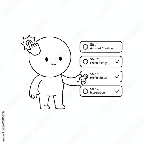 Cute Character Demonstrates Step-by-Step Process.