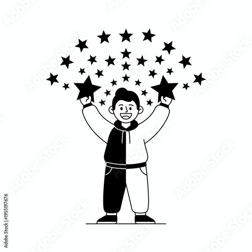 Happy Person Holding Stars Upwards.