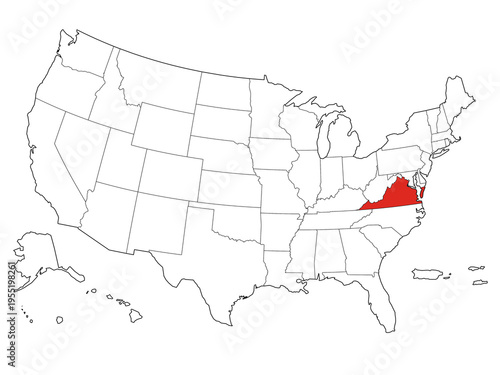 Map USA States Highlight Virginia Outline