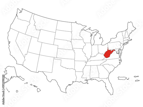 Map USA States Highlight West Virginia Outline