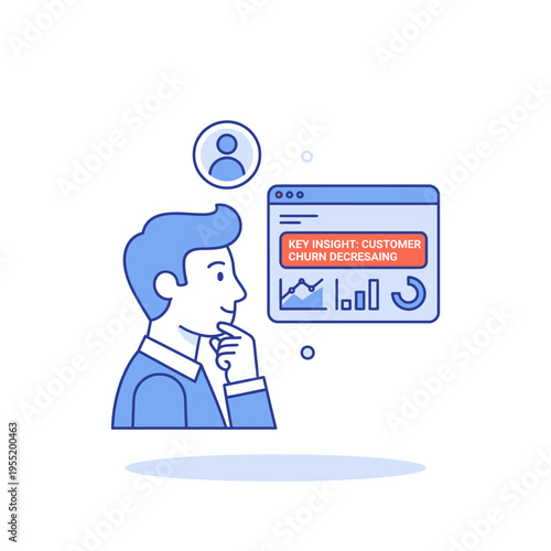 Man contemplating online business data analytics dashboard.