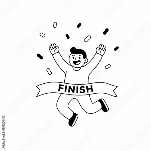 Man crossing finish line in celebration.