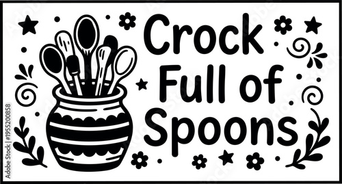 Crock full of spoons kitchen jar with wooden spoons and floral decor