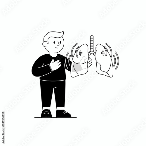 Man Holding Chest Near Lungs Illustration.