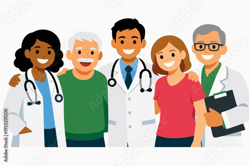Flat Vector Poster of Doctors and Patients Together for World Health Day
