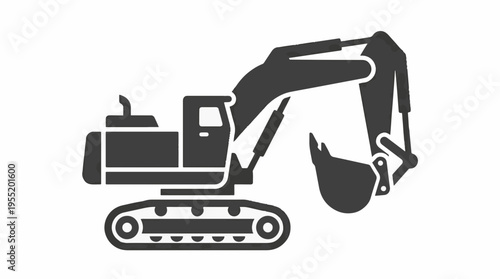 A black silhouette icon of an excavator, a heavy construction machine, featuring its tracks, boom, and bucket, isolated on a white background.