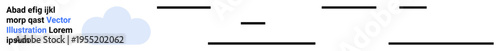 Data, cloud storage, digital communication, technology concepts, minimal design, connectivity. Blue cloud with horizontal black lines and placeholder text. Data and cloud storage-themed visual