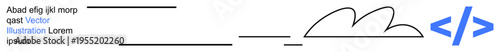 Software development, cloud computing, programming, data processing, web design, tech innovation. Minimalist lines forming shapes, bracket icon. Cloud technology and software development concept