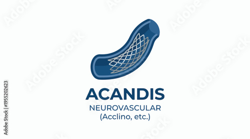 Acandis Neurovascular logo with a blue flow diverter device and text 'ACANDIS NEUROVASCULAR (Acclino, etc.)' on a white background.