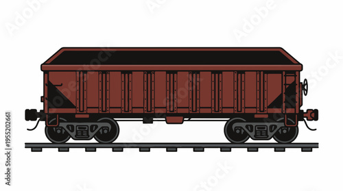 A cartoon-style brown open-top freight train car (hopper/gondola) on railway tracks, presented in a side view against a plain white background.