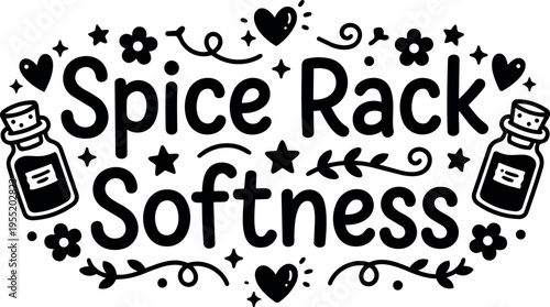 Spice rack softness lettering with bottles and hearts decorative vector art