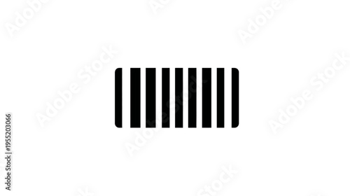 Graphic with a rounded-rectangle barcode design made of parallel black and white vertical bars
